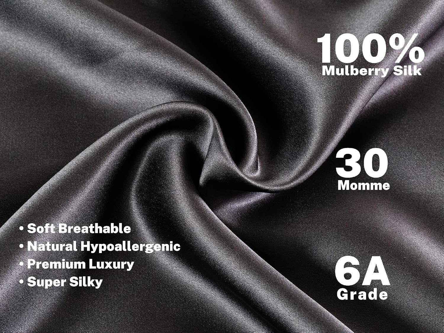 Silk Pillow Cases 2 Pack - 30 Momme Grade 6A Pure Mulberry Silk with Zipper - Cooling Hypoallergenic for Hair & Skin (Grey, King)