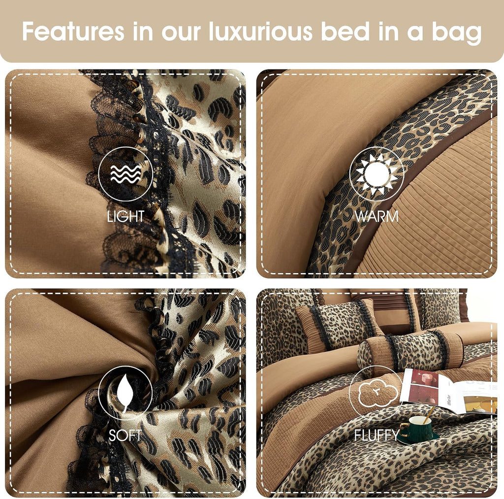 Grand Avenue Brown/Taupe Leopard Full Size Comforter Set, 7 Piece, Bedding Comforters & Sets, Pillow Shams Bedskirt, Home Decor