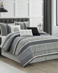 LANCO MODERN LIFESTYLE California King Comforter Set, Black Grey, Luxury Geometric Jacquard, All Seasons, 7 Pieces Bedding Set, Matching Shams, Bedskirt, Decorative Pillows