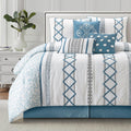 LANCO MODERN LIFESTYLE Blue California King Comforter Set, 7 Pieces All Season Bedding Sets in a Bag with Geometric Terry Embroidered Comforter, Bed Skirt, Pillow Shams and Decorative Pillows