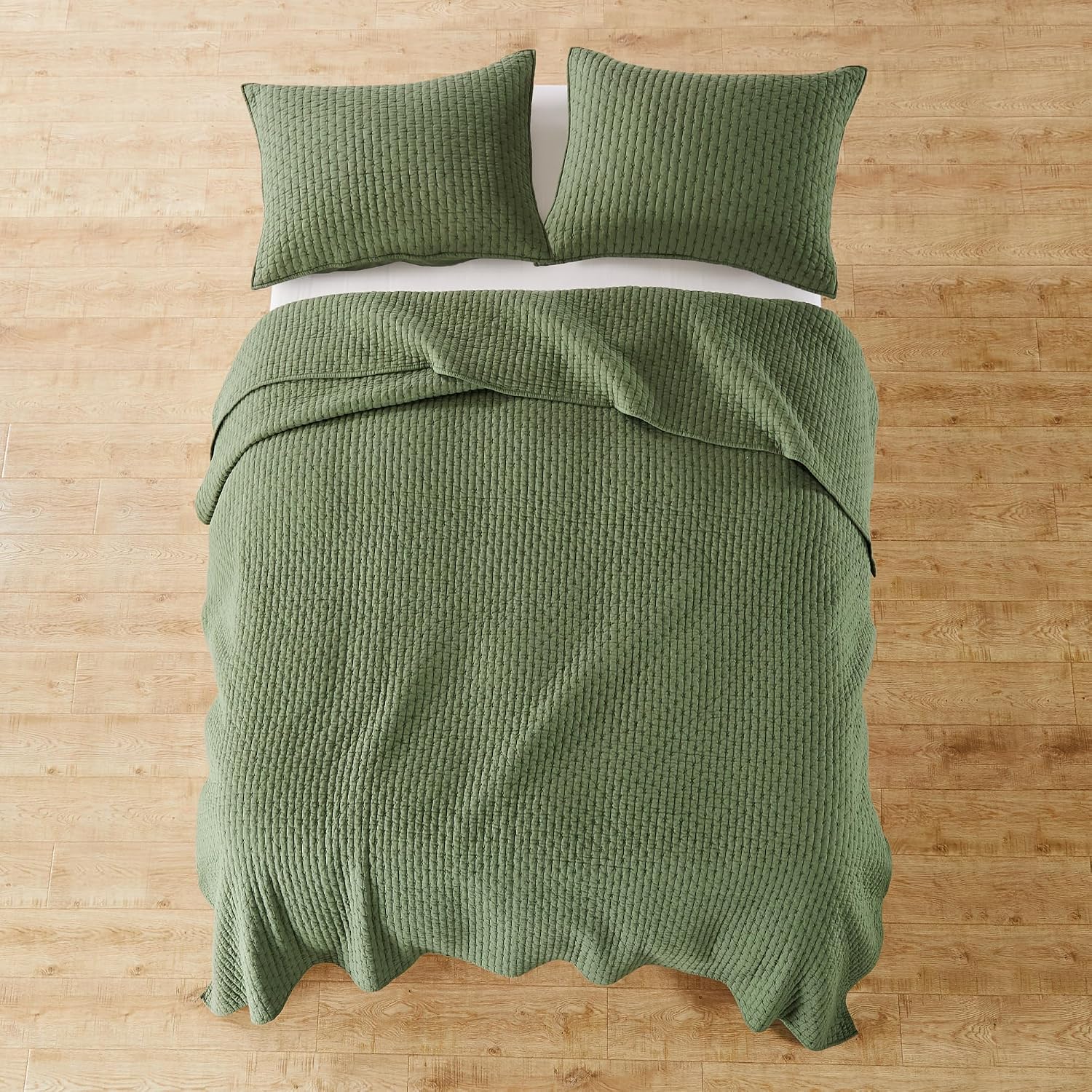 Levtex Home Cross Stitch Reversible King Bedspread Set (120x104in) with 2 Pillow Shams (36x20in) - Stitch Texture - Forest Green - Cotton King Size Bedspread Set - Soft, Pre-Washed