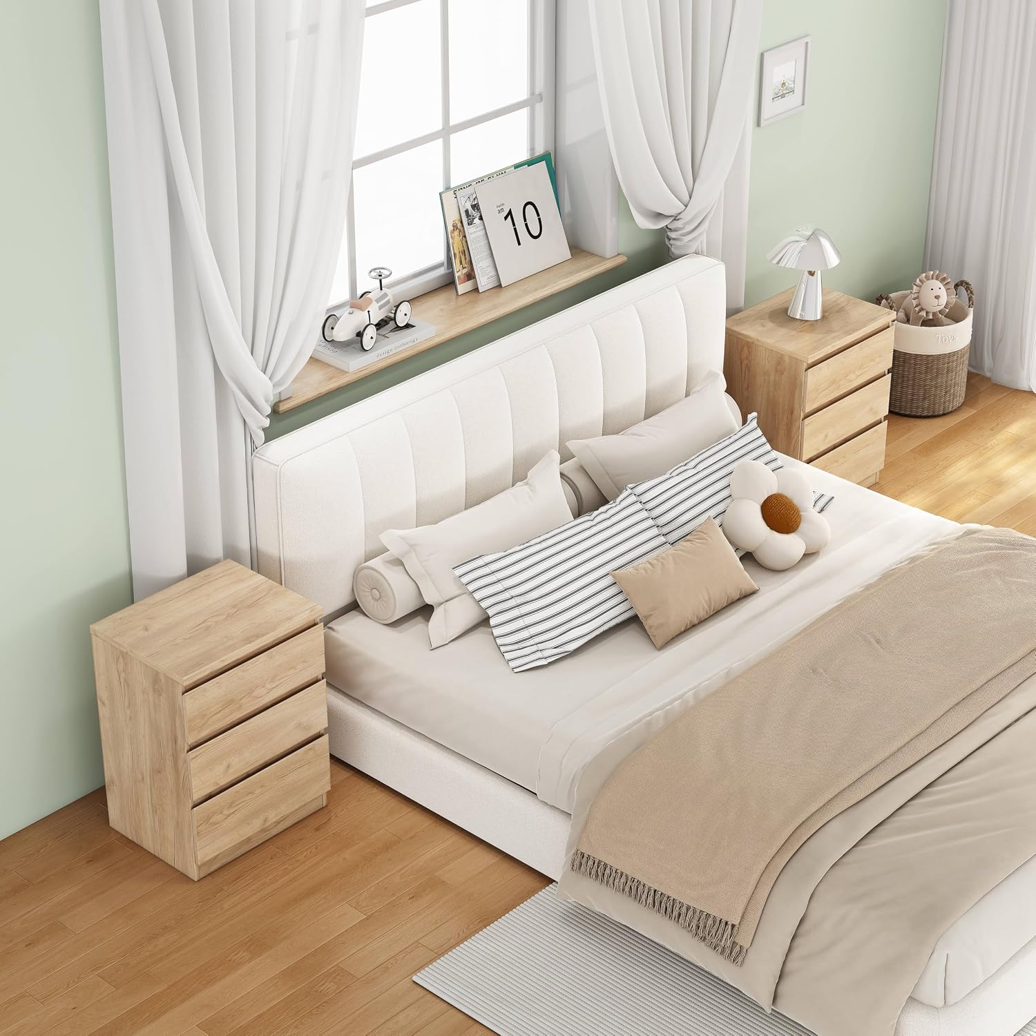 Nightstand with Drawers, Bedside Table with Drawers, Sofa Side Table Storage Cabinet, Night Stand for Bedroom Living Room (1, 3 Drawers Nature)