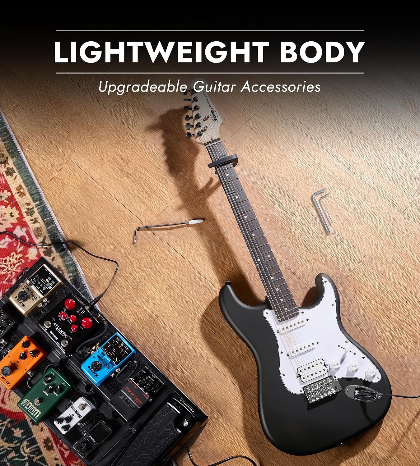 Tostar Beginner Electric Guitar, Solid Body, 39' Full Size Strat Style with HSS Pickups, 5-Way Switch, Tremolo Bridge, Maple Neck & Tectona Fretboard, Ideal for Beginners and Gifting, Black
