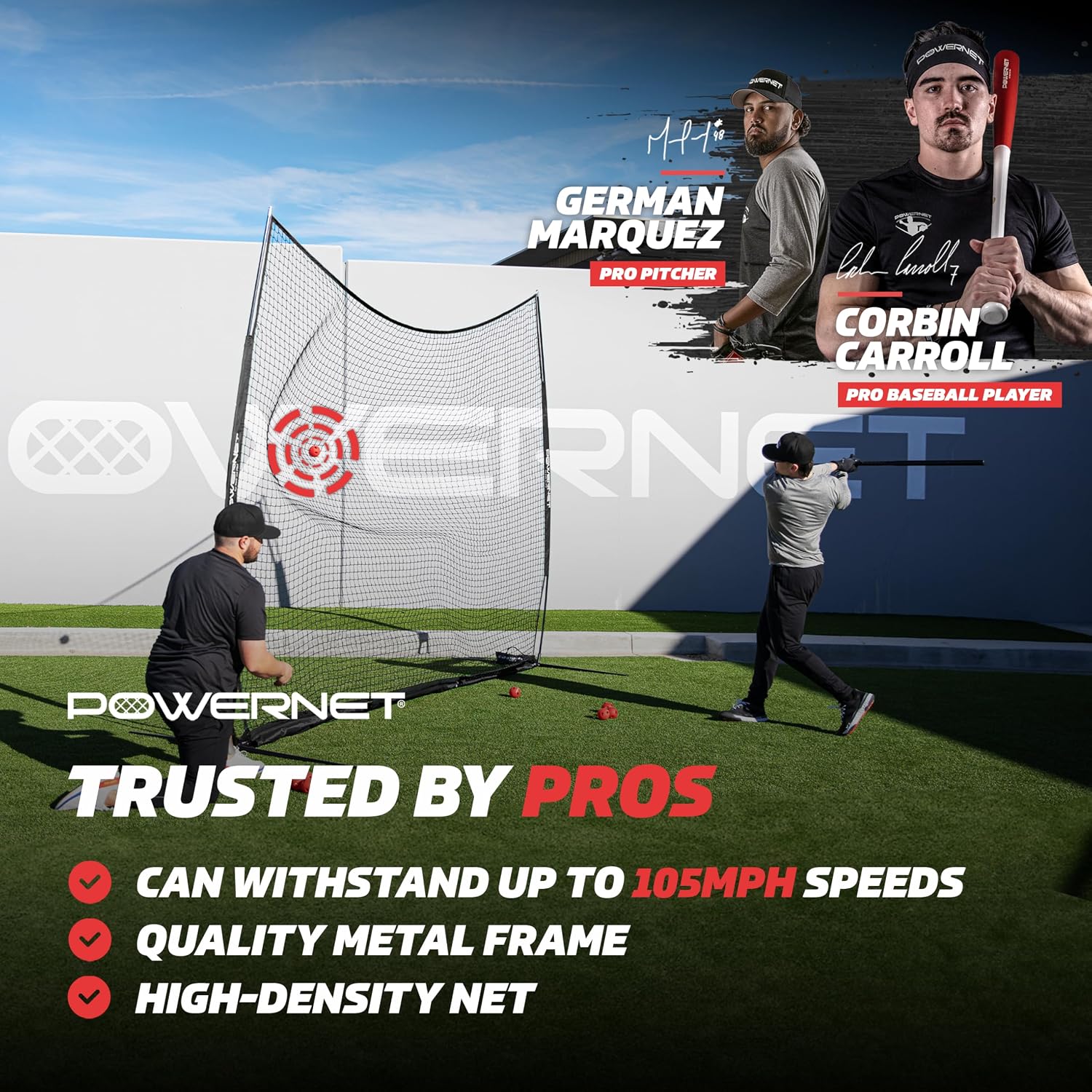 PowerNet Portable Sports Rebounder -Basketball, Volleyball, Soccer, Baseball, Softball and Lacrosse, Backyard & Garage Backstop, Indoor Outdoor Safety Net for Protection