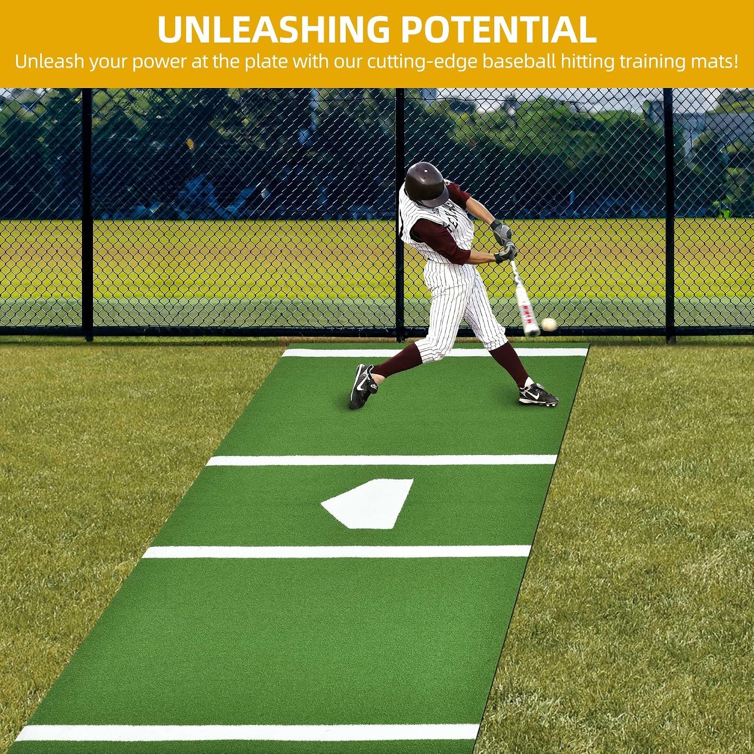 Shopsource Baseball Batting Mat, 12x6ft Softball Hitting Mat, Batters Box Turf Mats with Home Plate, Anti-Slip Baseball Softball Cage Mats for Indoor Outdoor