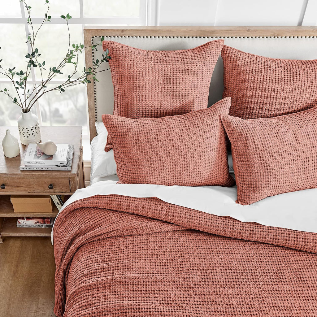 Levtex Home Mills Waffle Twin Bedspread Set (84x104in) with 1 Pillow Sham (26x20in) - Adobe - 100% Cotton Twin Size Bedspread Set - Lightweight, Soft, Pre-Washed