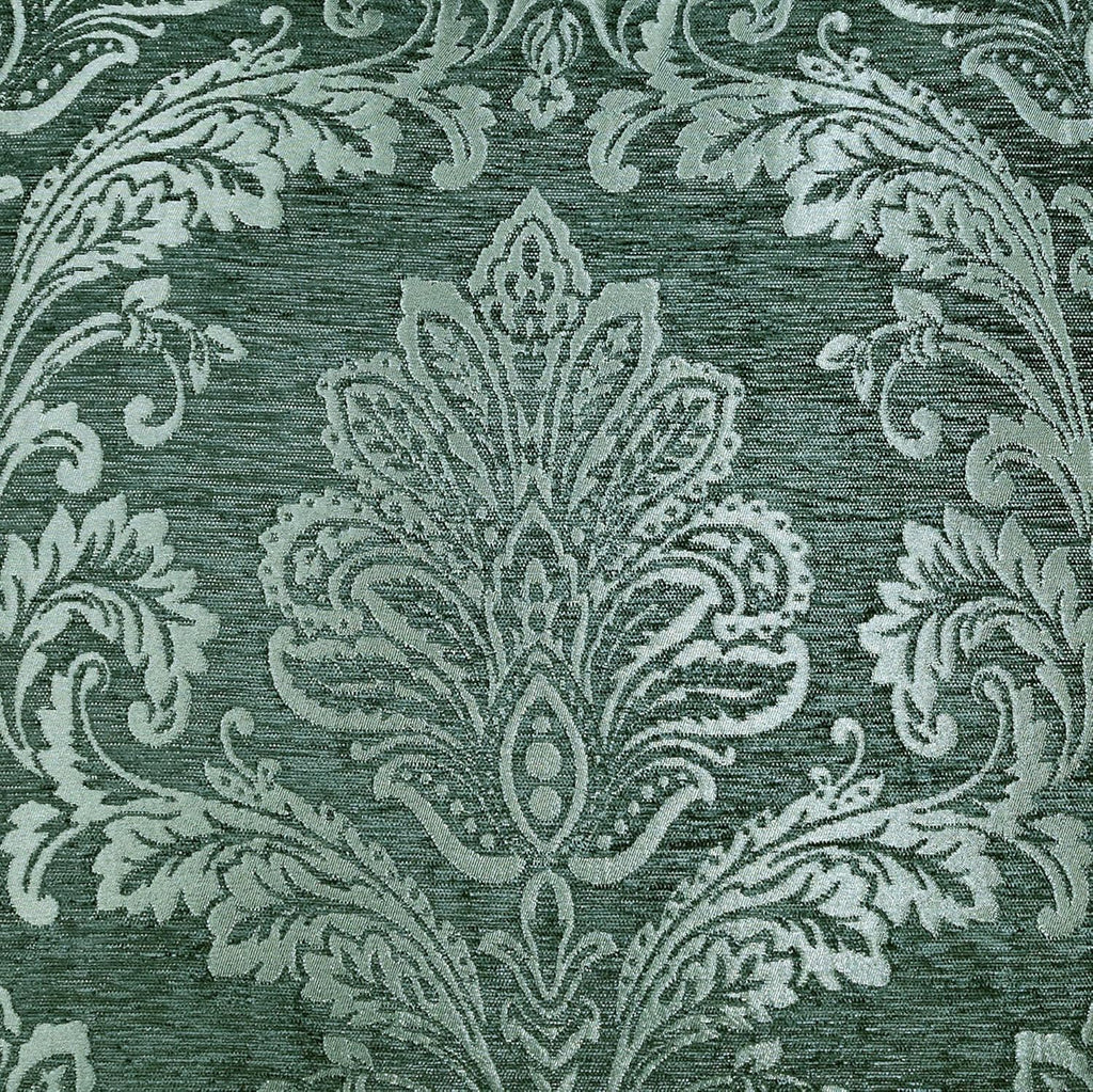 Camelot Luxury Bedding | Emerald Green | Matte Satin Damask on Richly Textured Jacquard-Woven Chenille | 7 Piece Set Includes Queen Comforter, Bedskirt, 2 Standard Shams, and 3 Decorative Pillows