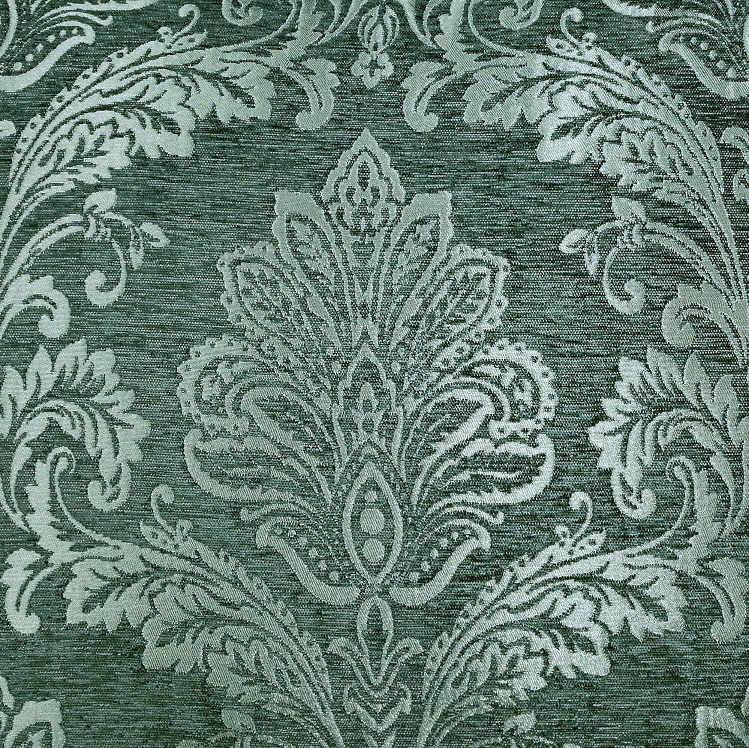 Camelot Luxury Bedding | Emerald Green | Matte Satin Damask on Richly Textured Jacquard-Woven Chenille | 7 Piece Set Includes Queen Comforter, Bedskirt, 2 Standard Shams, and 3 Decorative Pillows