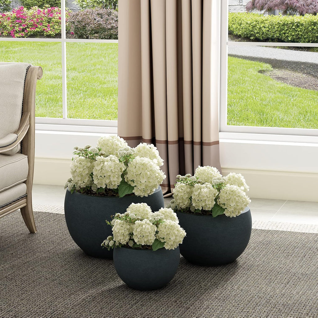 Kante 19.9',15.7',11.8' Dia Round Concrete Planter Set of 3, Outdoor/Indoor Large Bowl Plant Pots with Drainage Hole and Rubber Plug for Garden Patio Balcony Home, Dark Gray