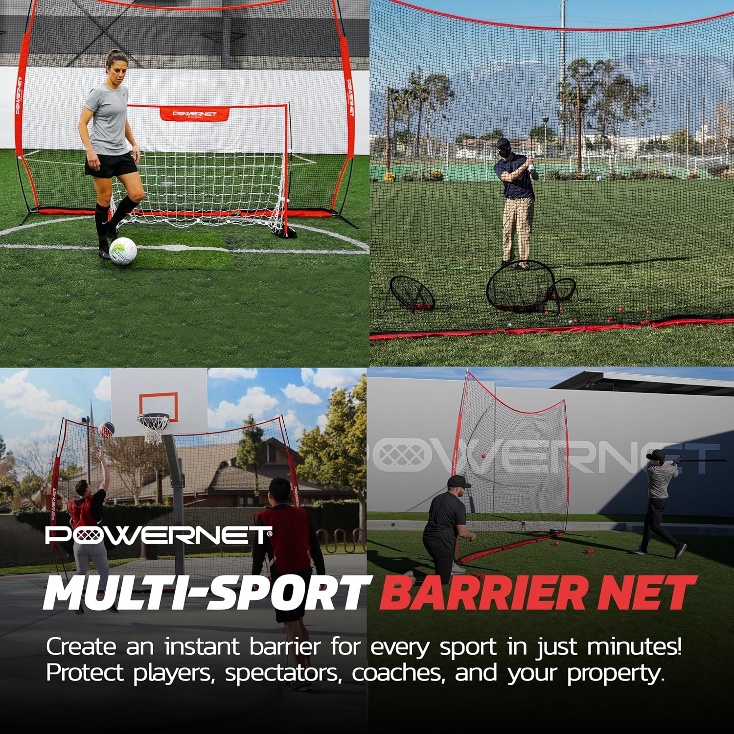 PowerNet Portable Sports Rebounder -Basketball, Volleyball, Soccer, Baseball, Softball and Lacrosse, Backyard & Garage Backstop, Indoor Outdoor Safety Net for Protection