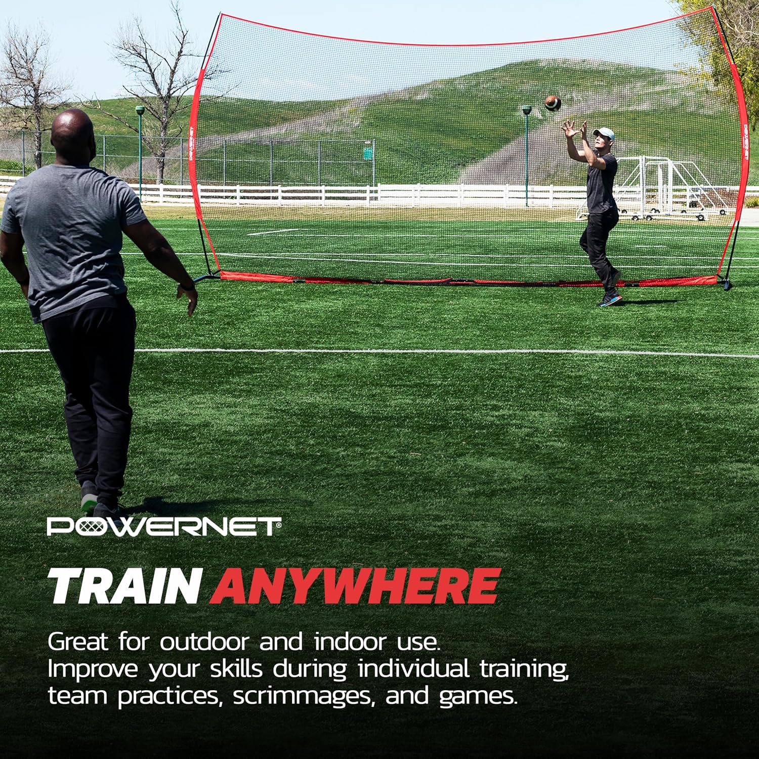PowerNet Portable Sports Rebounder -Basketball, Volleyball, Soccer, Baseball, Softball and Lacrosse, Backyard & Garage Backstop, Indoor Outdoor Safety Net for Protection