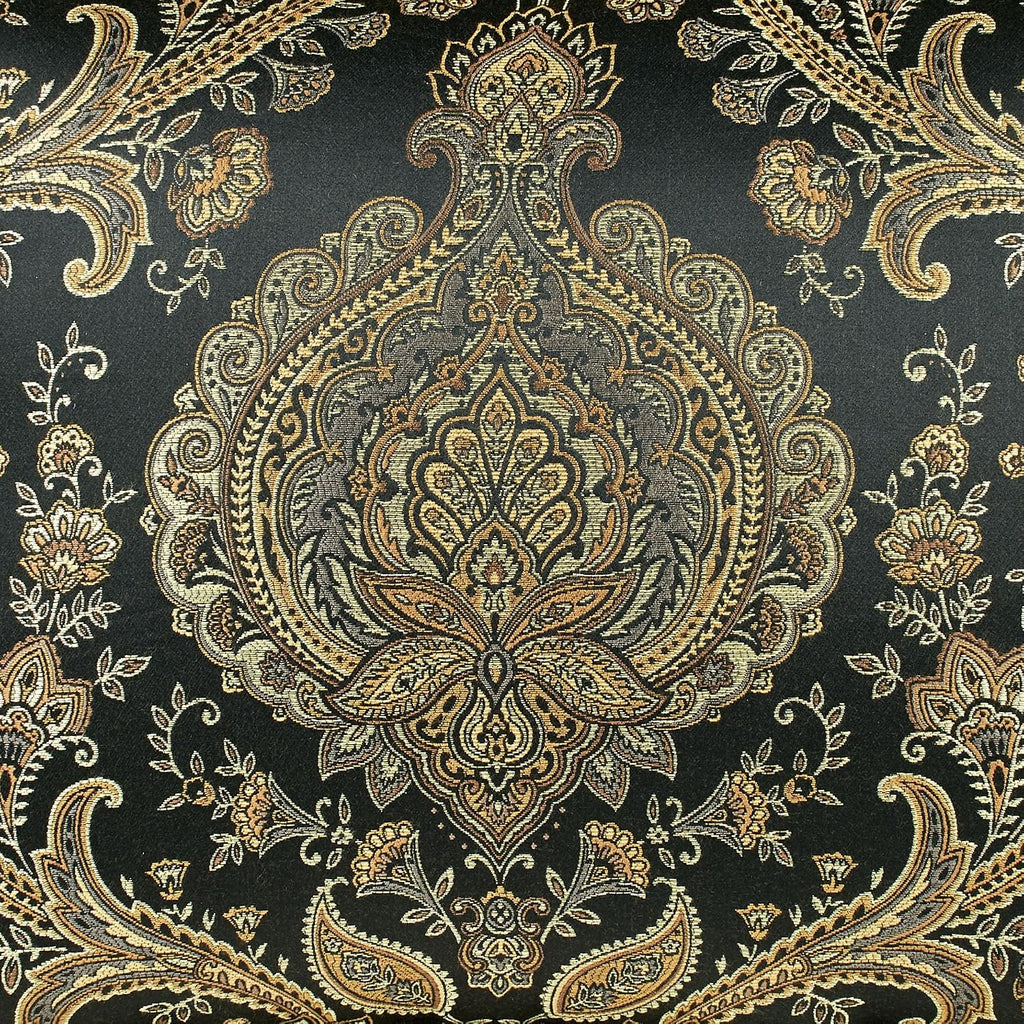 Bellevue Traditional Luxury Bedding | Elegant Tapestry-Style Medallions | Neutral Black & Metallic Gold | 7 Pc Bed Set: Oversized Queen Comforter, Bedskirt, 2 Standard Shams, and 3 Decorative Pillows