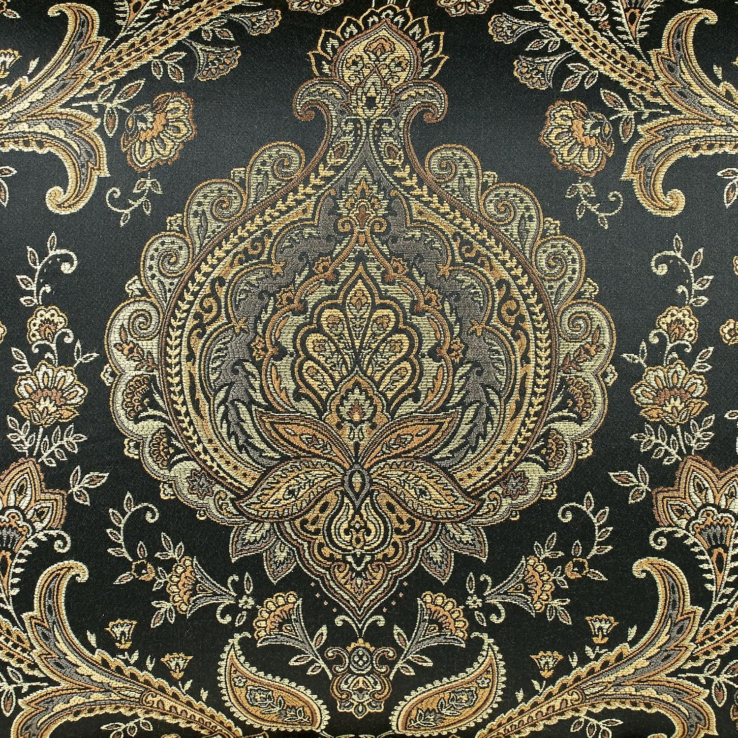 Bellevue Traditional Luxury Bedding | Elegant Tapestry-Style Medallions | Neutral Black & Metallic Gold | 7 Pc Bed Set: Oversized Queen Comforter, Bedskirt, 2 Standard Shams, and 3 Decorative Pillows