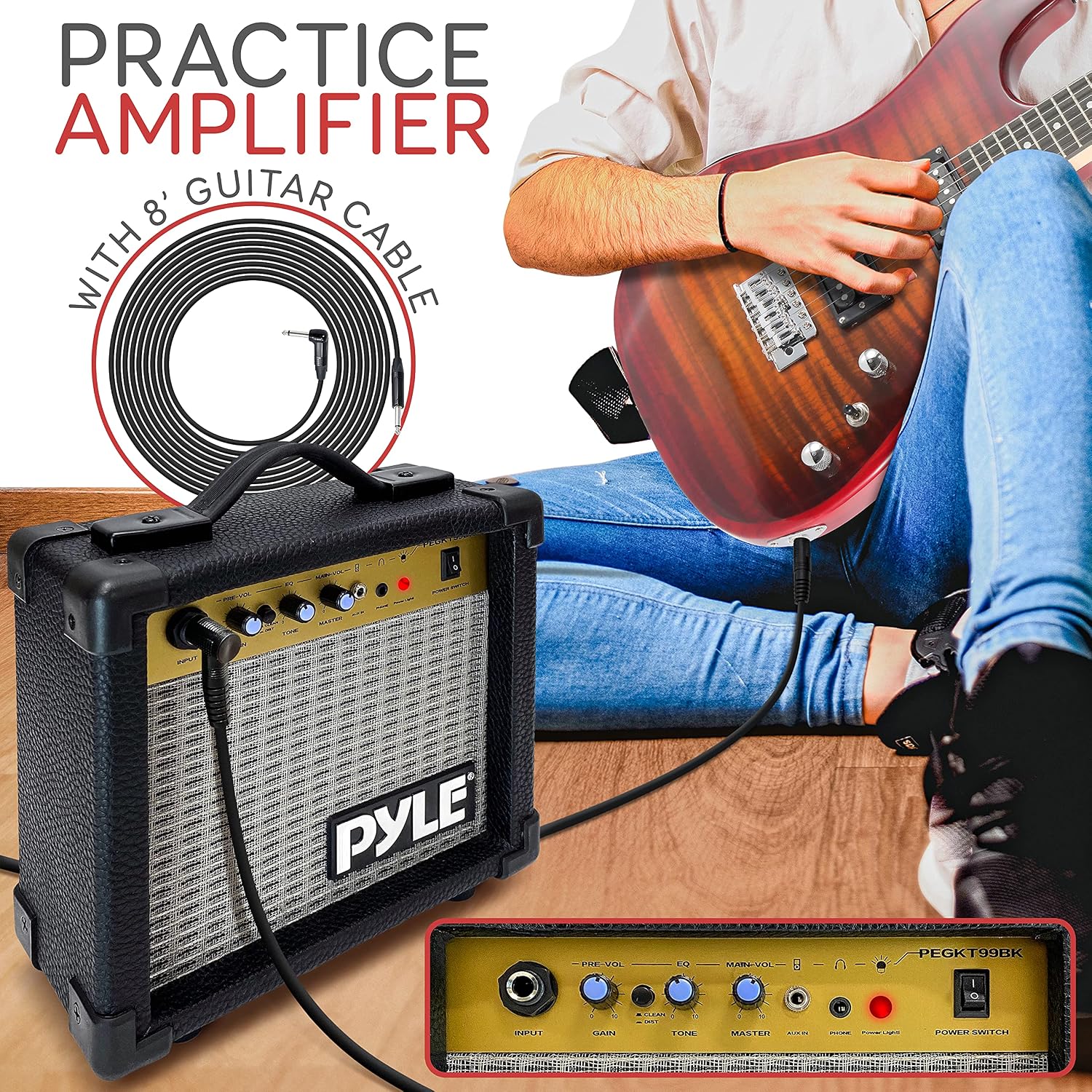 Pyle Electric Guitar Kit with Amp, Full Size Instrument with Humbucker Pickups, Guitarra Electrica Amplifier and Beginner Bundle Accessories, 39' (Legacy Red)