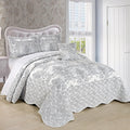 Home Soft Things Damask 4 Piece Bedspread Set, Scalloped Edge Reversible Quilt Coverlet Comforter Prewashed Bedding Set, Matelasse Embossed Floral Solid Pattern,White Oversize King(120' x 120')