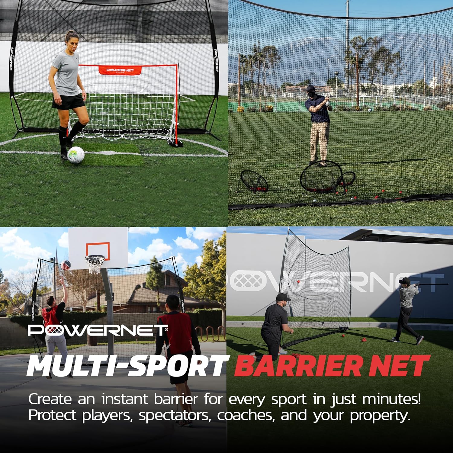 PowerNet Portable Sports Rebounder -Basketball, Volleyball, Soccer, Baseball, Softball and Lacrosse, Backyard & Garage Backstop, Indoor Outdoor Safety Net for Protection