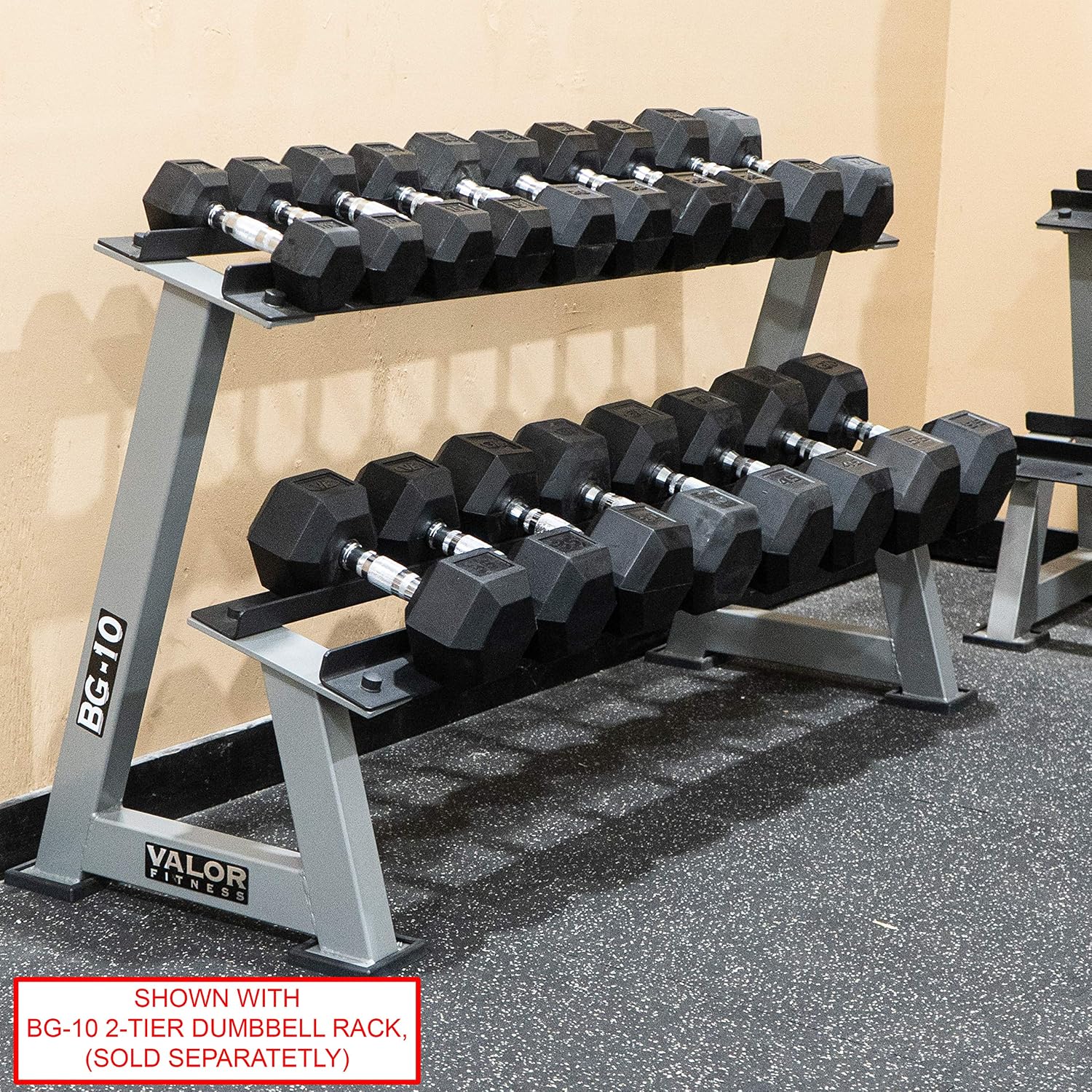 Valor Fitness Rubber Hex Dumbbell Free Weights for Home Gym Workout Equipment for Strength Training