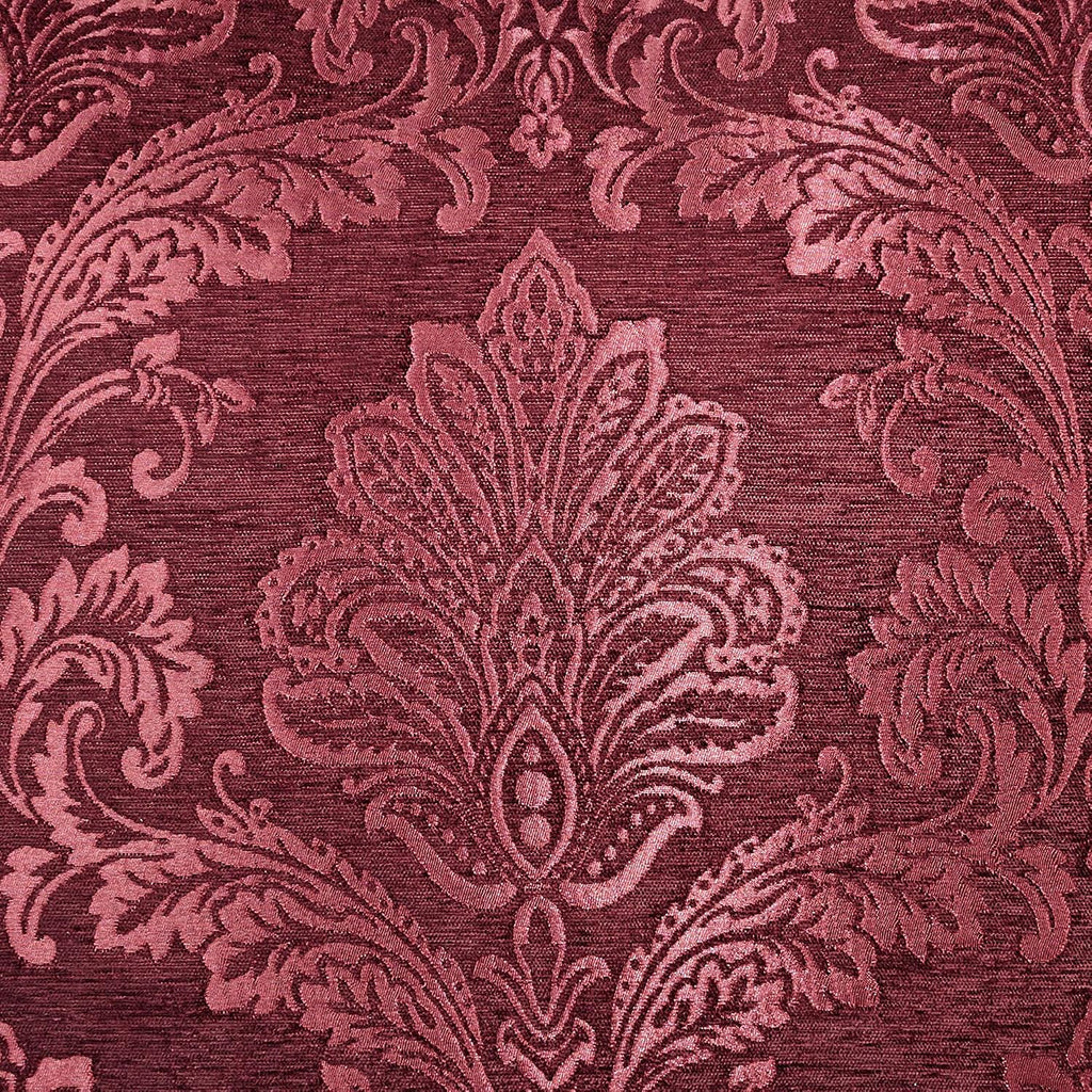 Touch of Class Camelot Luxury Bedding | Robust Burgundy | Matte Satin Damask on Richly Textured Jacquard-Woven Chenille Design | 4 Piece Set Includes King Comforter, Bedskirt, and 2 King Shams