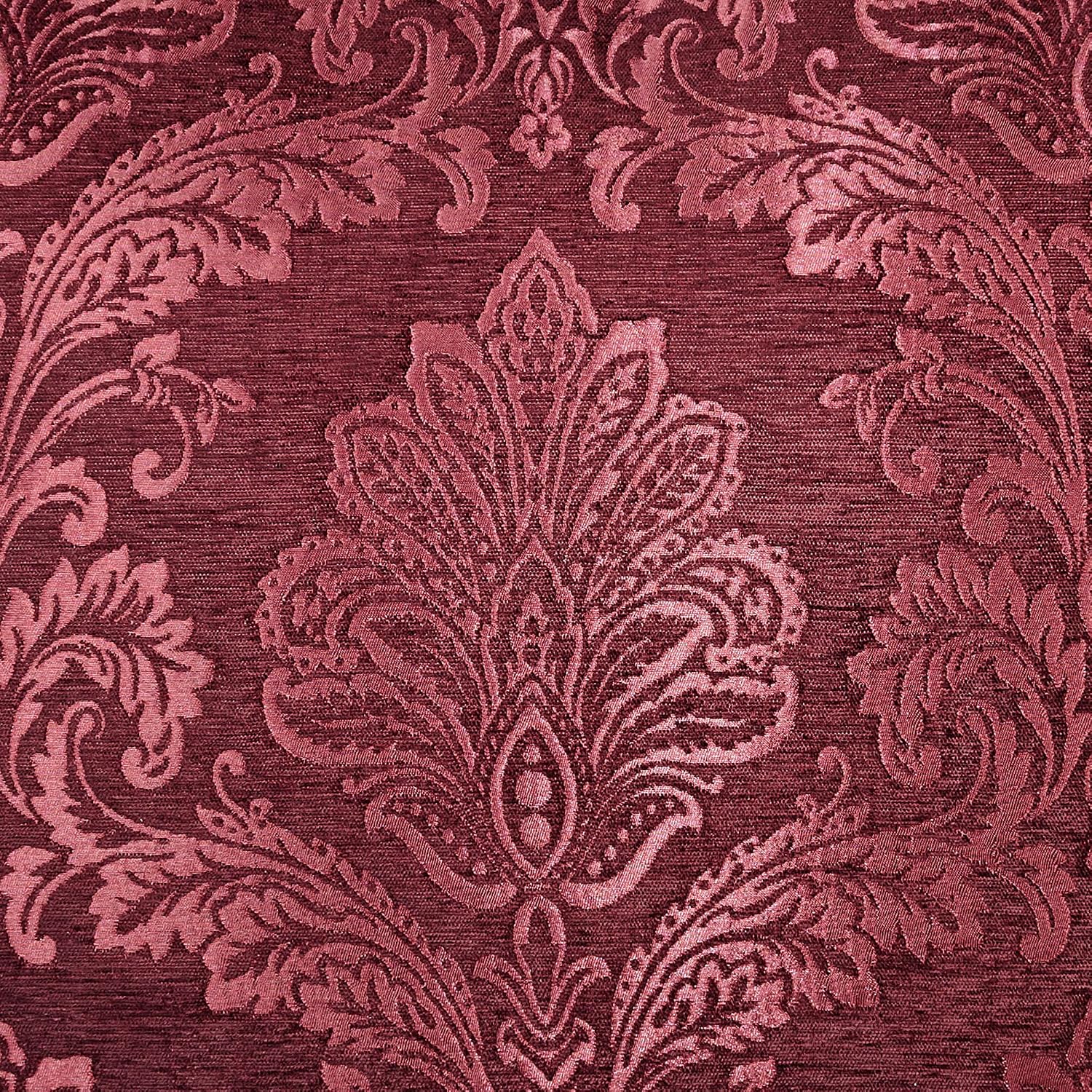Camelot Luxury Bedding | Robust Burgundy | Matte Satin Damask on Richly Textured Jacquard-Woven Chenille | 7 Piece Set Includes Cal King Comforter, Bedskirt, 2 King Shams, and 3 Decorative Pillows