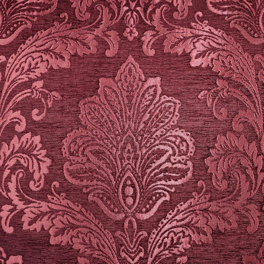 Camelot Luxury Bedding | Robust Burgundy | Matte Satin Damask on Richly Textured Jacquard-Woven Chenille | 7 Piece Set Includes King Comforter, Bedskirt, 2 King Shams, and 3 Decorative Pillows