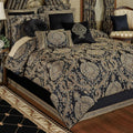 Bellevue Traditional Luxury Bedding | Elegant Tapestry-Style Medallions | Neutral Black & Metallic Gold | 7 Pc Bed Set: Oversized Queen Comforter, Bedskirt, 2 Standard Shams, and 3 Decorative Pillows