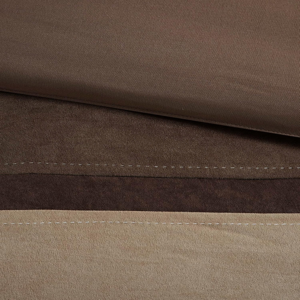 Madison Park Palisades Comforter Set Modern Faux Suede Pieced Stripe Design, All Season Down Alternative Cozy Bedding with Matching Shams, Decorative Pillows, Cal King(104'x92'), Brown 7 Piece