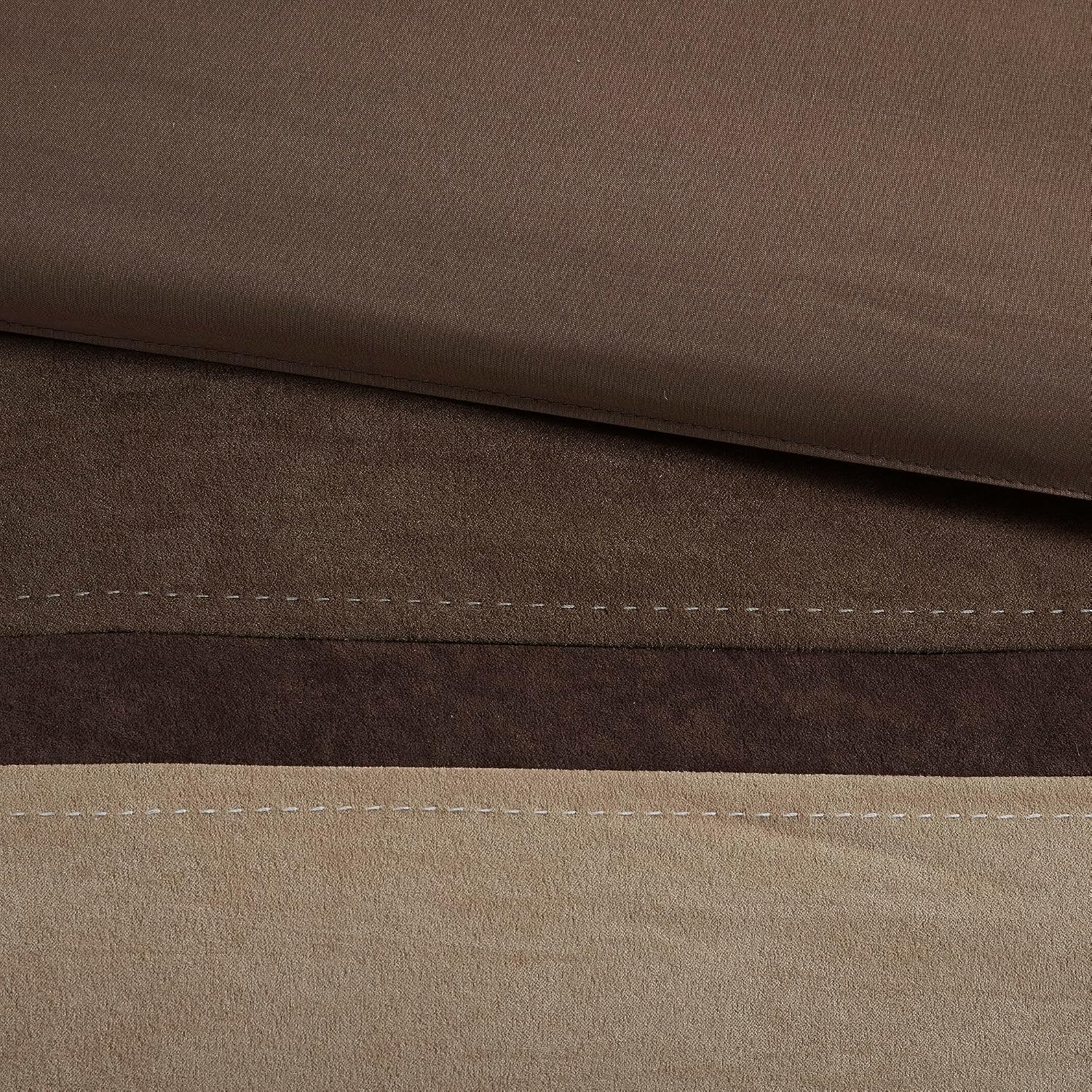 Madison Park Palisades Comforter Set Modern Faux Suede Pieced Stripe Design, All Season Down Alternative Cozy Bedding with Matching Shams, Decorative Pillows, Cal King(104'x92'), Brown 7 Piece