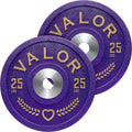 Valor Fitness Polyurethane Olympic Bumper Plates - 25lbs ea. -Set of 2 - Purple Heart Edition Weight Plate - 2 in Center Steel Ring - Military Home Gym Workout Equipment -BPPH-25