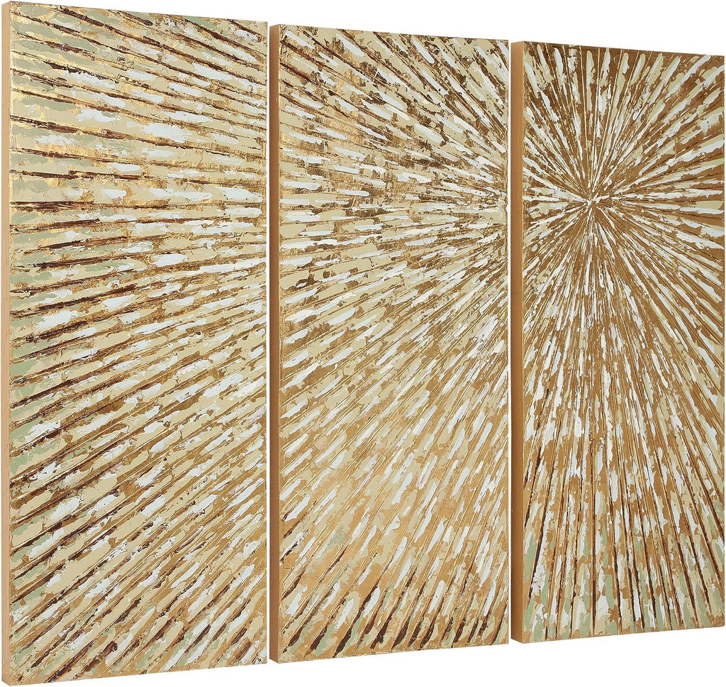 Empire Art Direct Gold Wall Art Textured Hand Painted Canvas by Martin Edwards, Triptych, 48' x 20' each, Sunshine